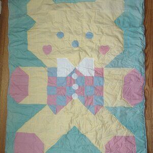 NWT Handmade Cute Pastel Bear Baby Quilt, Great Gift